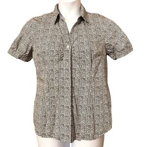 APOSTROPHE black and white print short sleeve button front blouse -women's large
